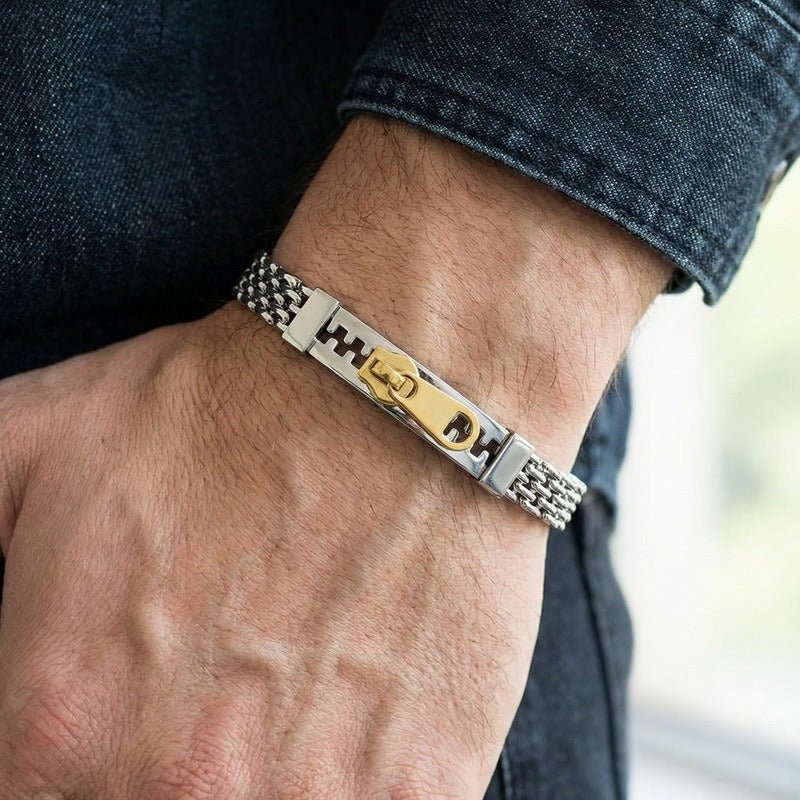 Kemstone Titanium Steel Layered Chain Bracelet for Men Zipper Bar Mesh Link KB213347-KF