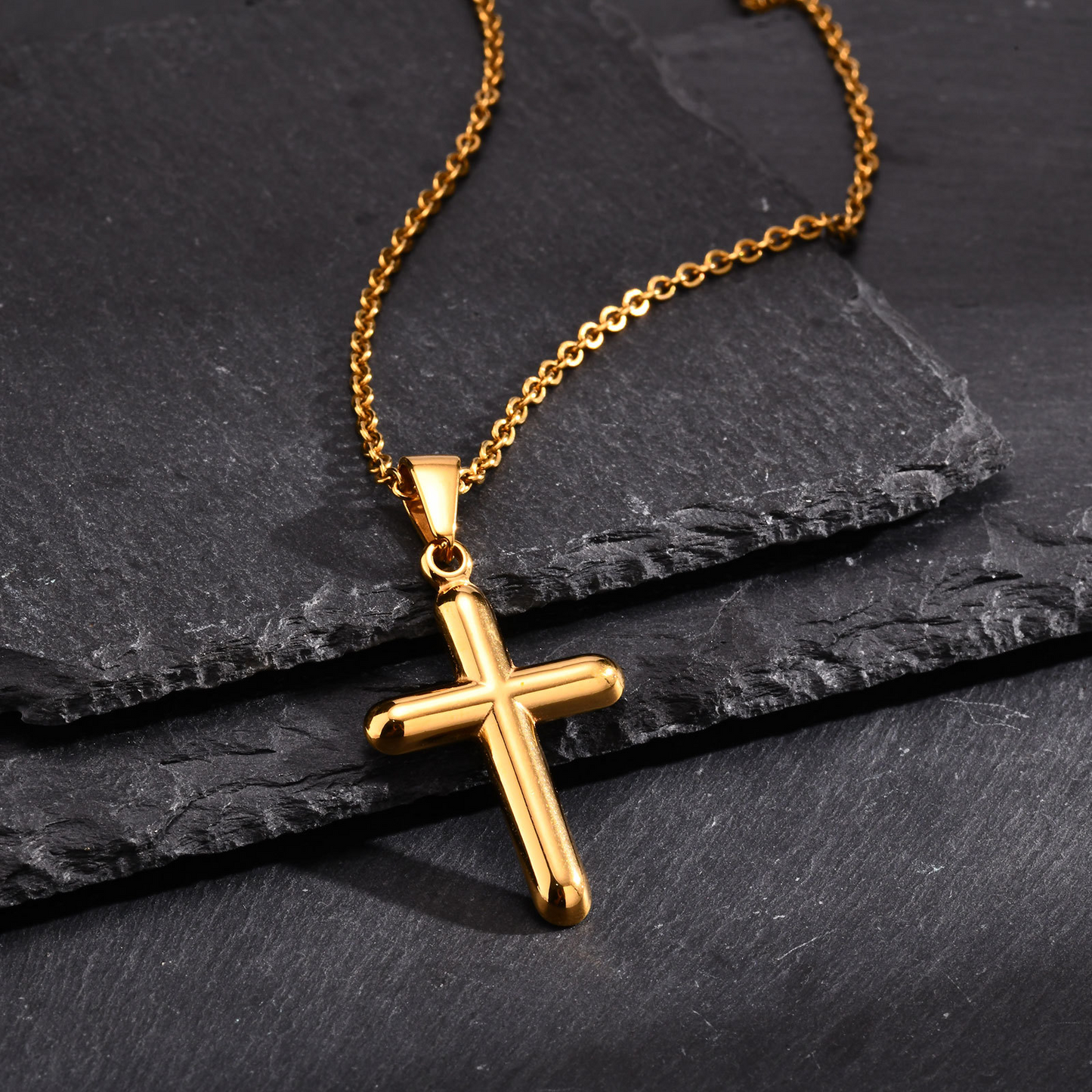 Kemstone Stainless Steel Cross Pendant Necklace for Men – Polished Gold 2011