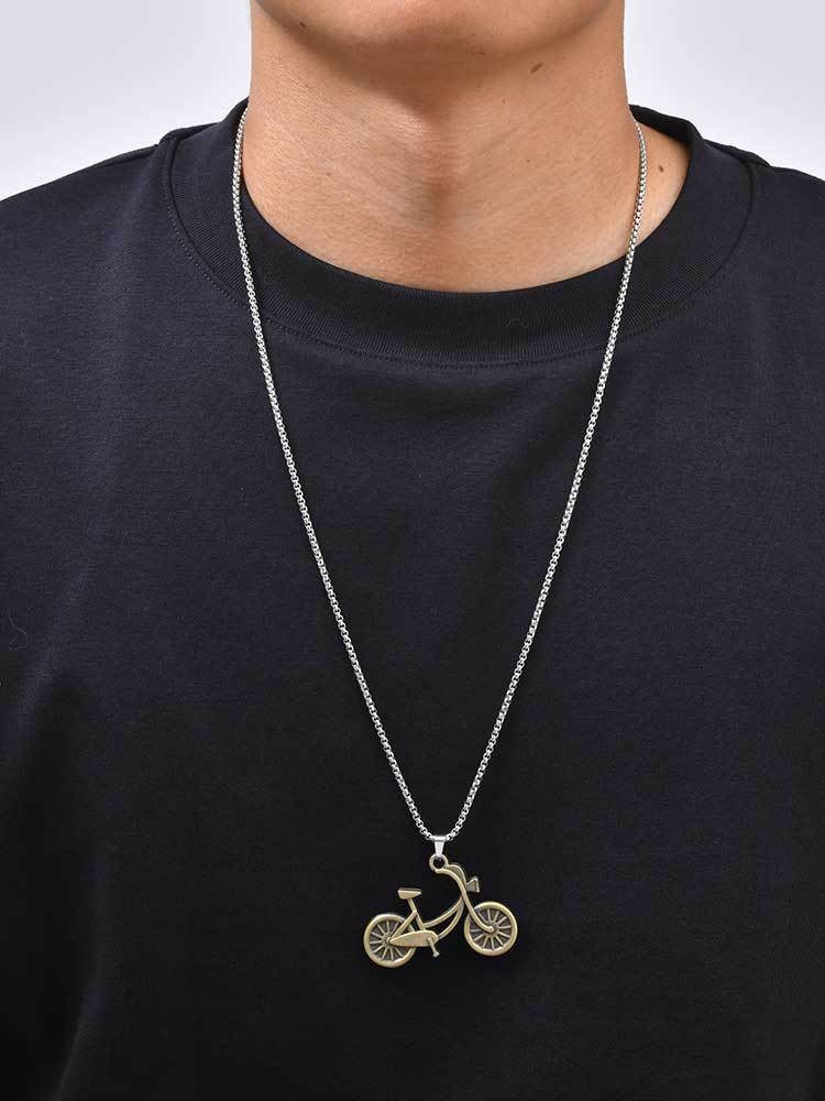 Kemston Bicycle Pendant Necklace for Men Vintage Alloy Design Stainless Steel Chain NC-2999
