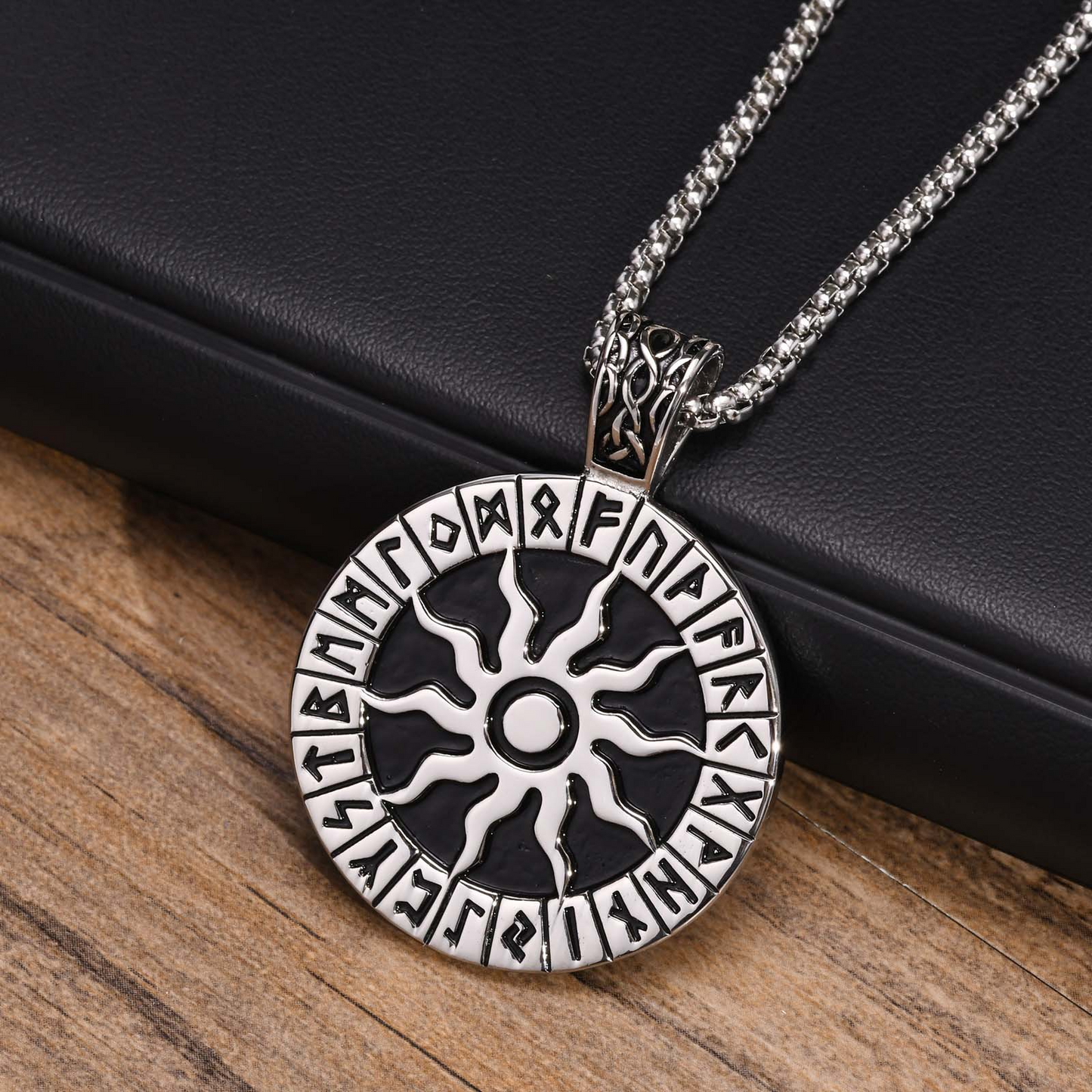 Kemstone Viking Rune Sun Pendant Necklace for Men – Stainless Steel PN-1631