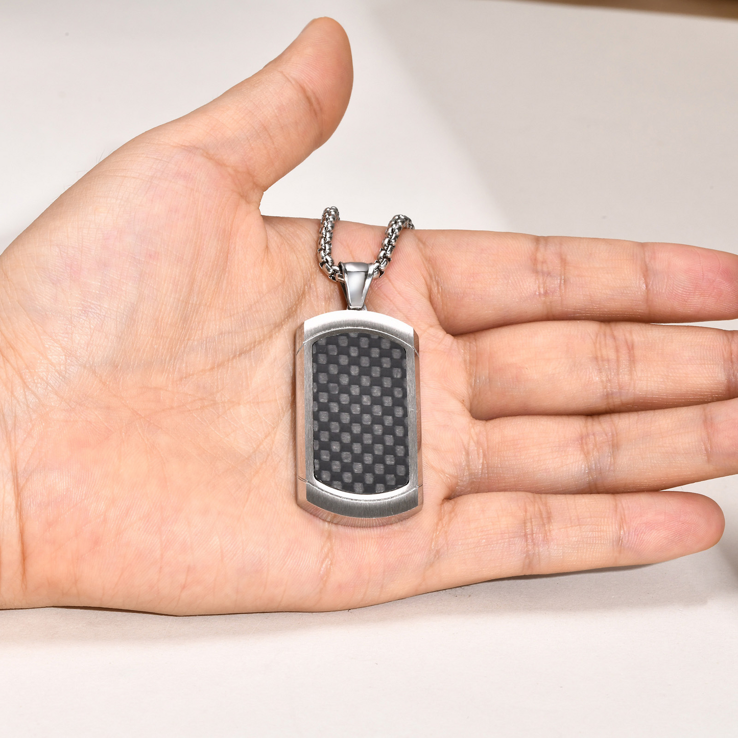 Kemstone Stainless Steel Carbon Fiber Tag Pendant Necklace for Men PN-1855