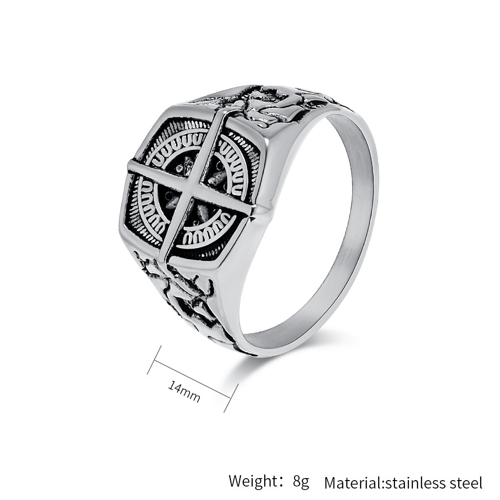 Kemstone Nautical Compass Stainless Steel Signet Ring for Men – Vintage Cross Dial Design K-R853