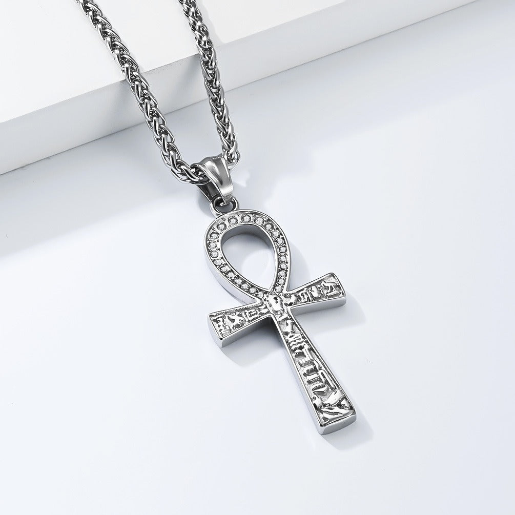 Kemstone Ankh Pendant Necklace Stainless Steel Geometric Symbol for Men Silver Gold Black K-PT708