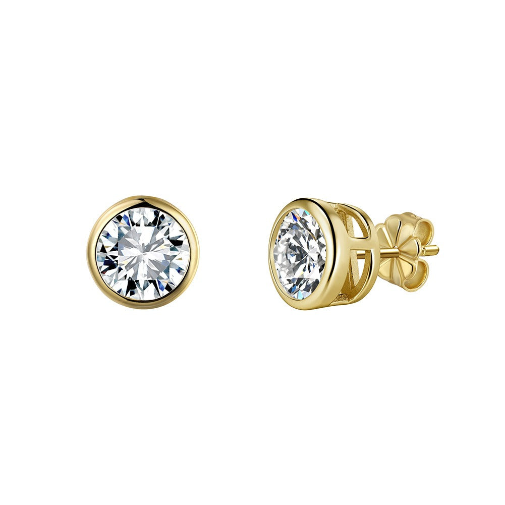 Kemstone Prong Set Round Moissanite Stud Earrings for Women – 925 Sterling Silver, 14K Gold/ Silver MOE16