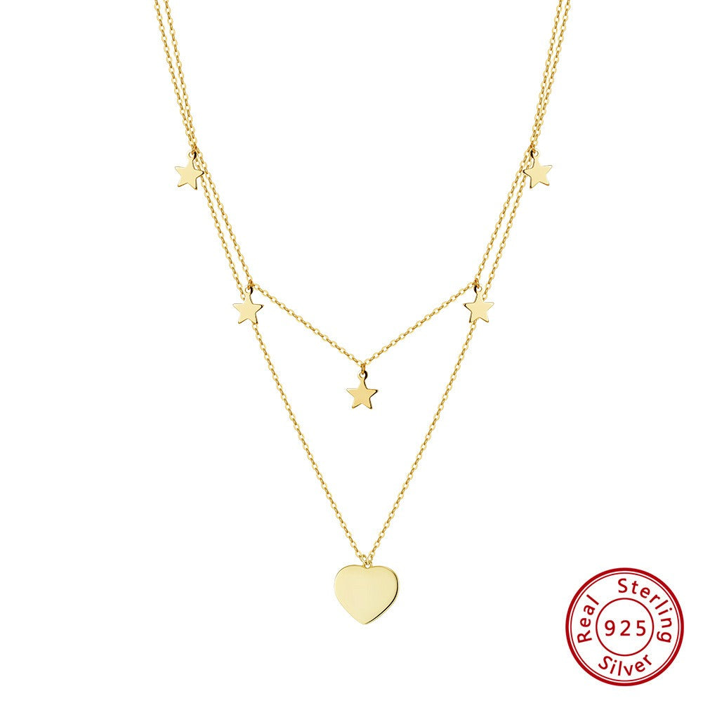 Kemstone 925 Sterling Silver Layered Heart Star Necklace for Women Y Chain Tassel Gold Silver BQN46
