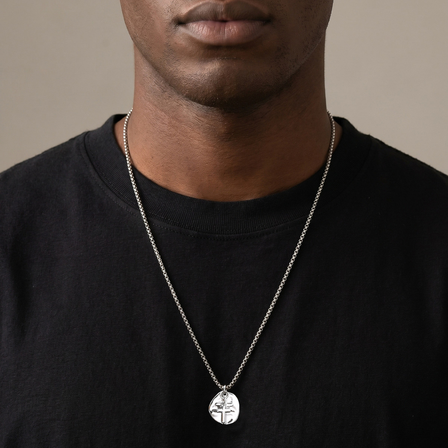 Kemstone Vintage Coin Medallion Necklace with Cross Pendant for Men Stainless Steel PN-2277