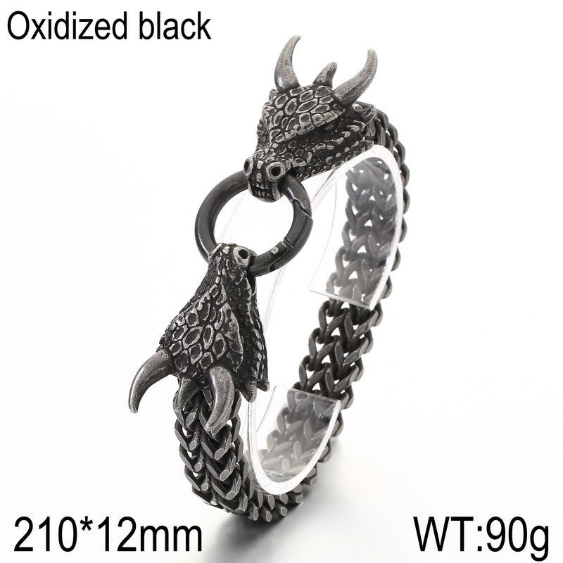 Kemstone Dragon Head Bracelet for Men Titanium Steel Cuban Chain Vintage Dark Finish KB140349-KJX