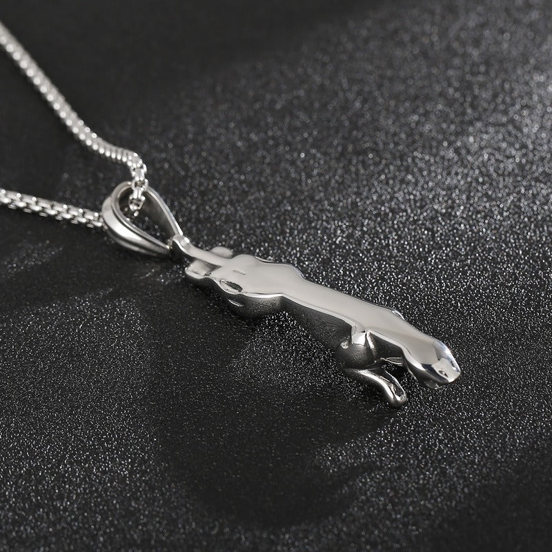 Kemstone Long Cheetah Pendant Necklace for Men Titanium Steel KP48827-BD