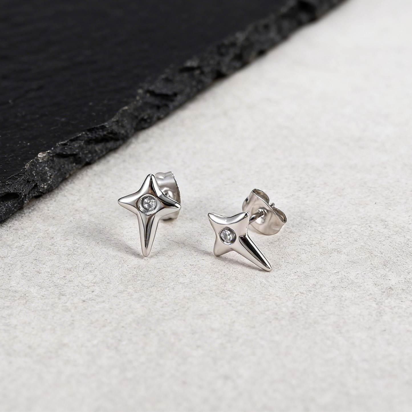 Kemstone Star Stud Earrings Stainless Steel Cubic Zirconia Earrings for Men ES-776