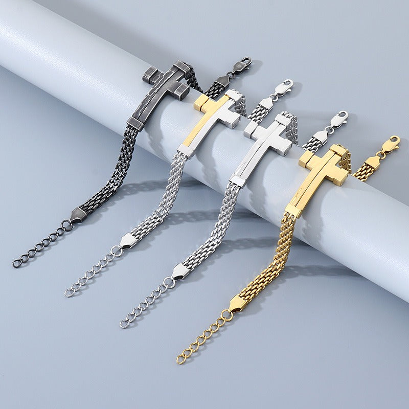 Kemstone Woven Chain Cross Bracelet for Men Titanium Steel KB213351-KFC