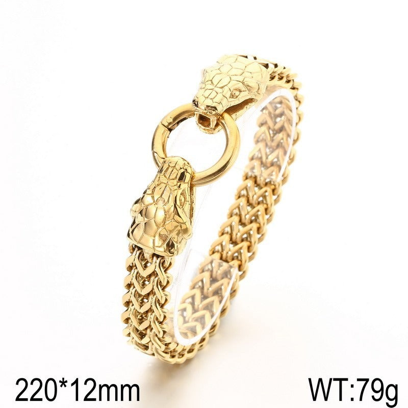 Kemstone Titanium Steel Double Snake Head Chain Bracelet Vintage Style for Men KB139889-KJX
