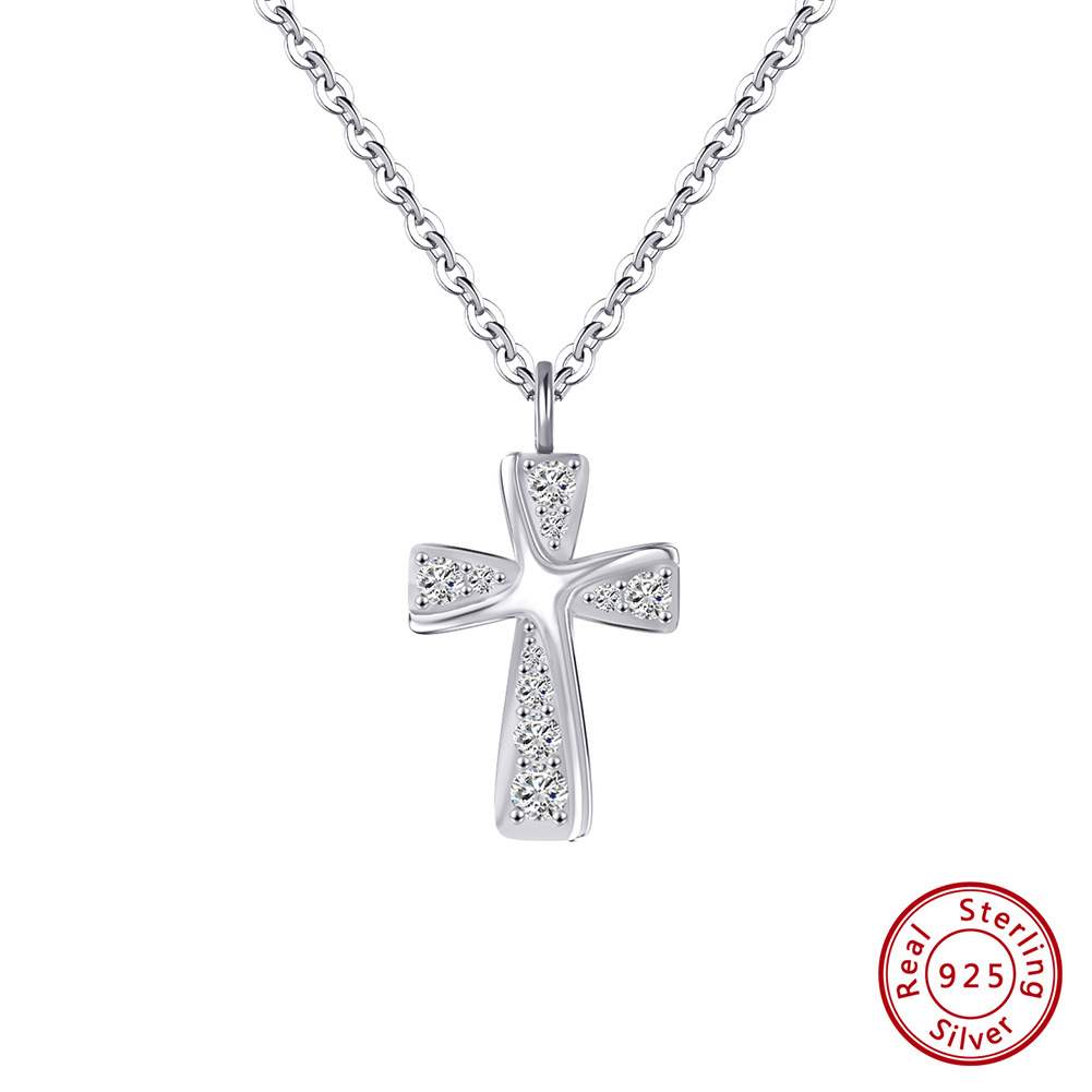 Kemstone 925 Sterling Silver Cross Pendant Necklace for Women Cubic Zirconia SN332