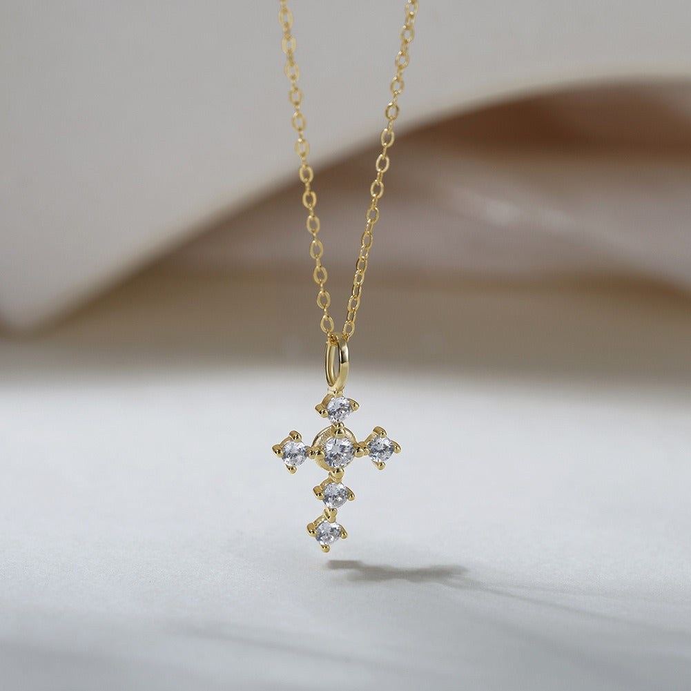 Kemstone 925 Sterling Silver Cross Pendant Necklace for Women Cubic Zirconia Gold Silver APN51