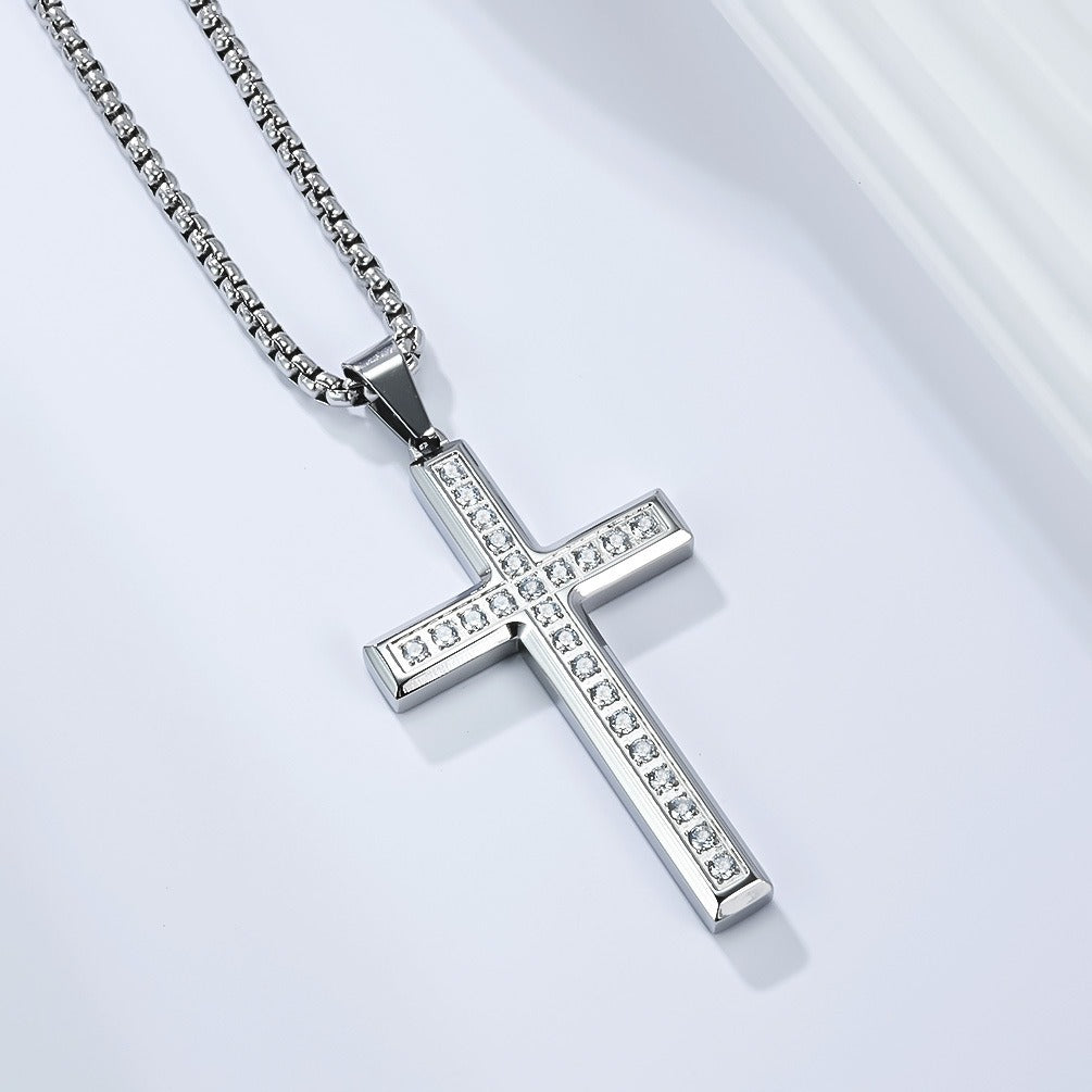 Kemstone Titanium Steel Cross Necklace for Men Women – Minimalist CZ Pendant, Modern Jewelry K-PT668