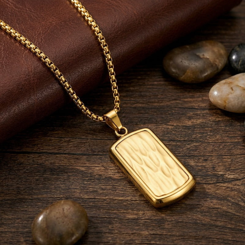 Kemstone Titanium Steel Wave Texture Tag Pendant Necklace for Men Box Chain KN301678-KFC