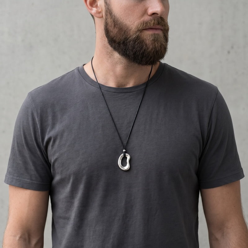 Kemstone Titanium Steel Cord Pendant Necklace for Men Oval Minimal Design KN302489-GC
