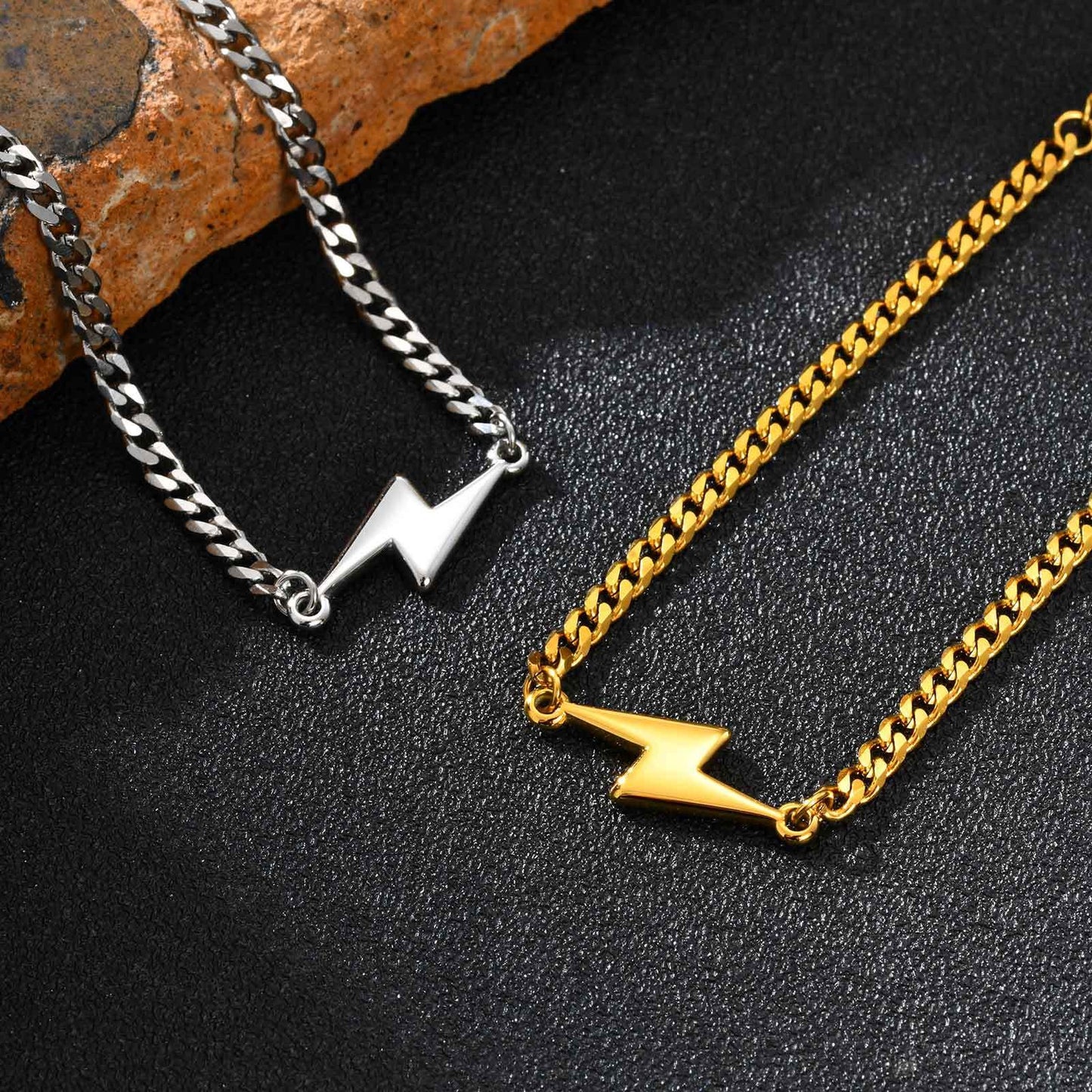 Kemstone Lightning Bolt Bracelet – Stainless Steel Couples Jewelry, Silver/Gold BR-2620