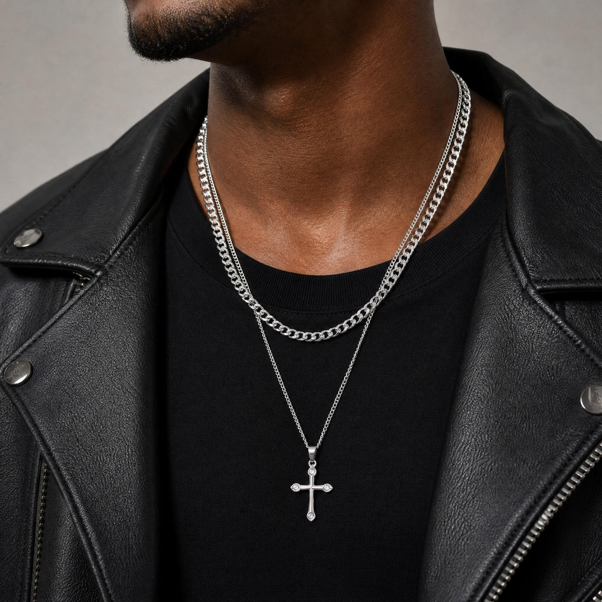Kemstone Black Cubic Zirconia Cross Necklace for Men Stainless Steel PN-2488