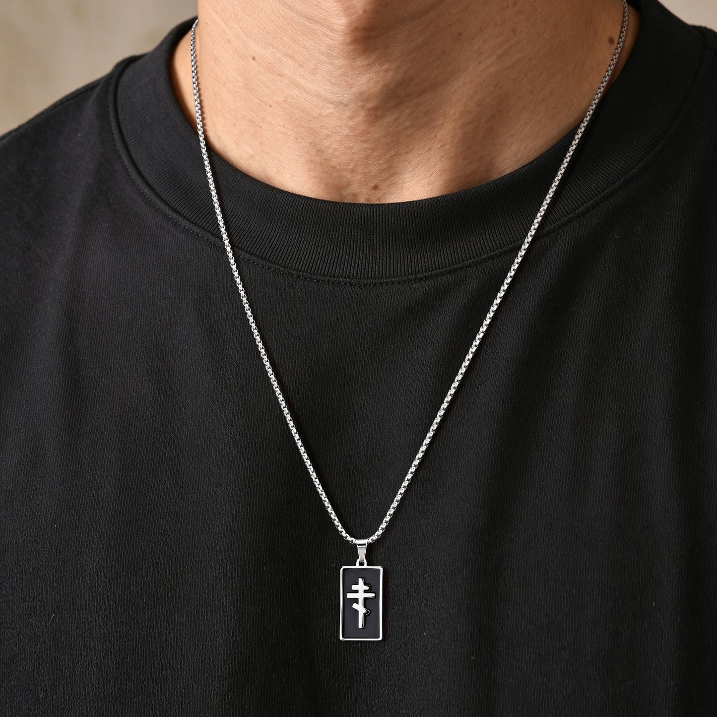 Kemstone Black Geometric Cross Pendant Necklace for Men Stainless Steel PN-2434
