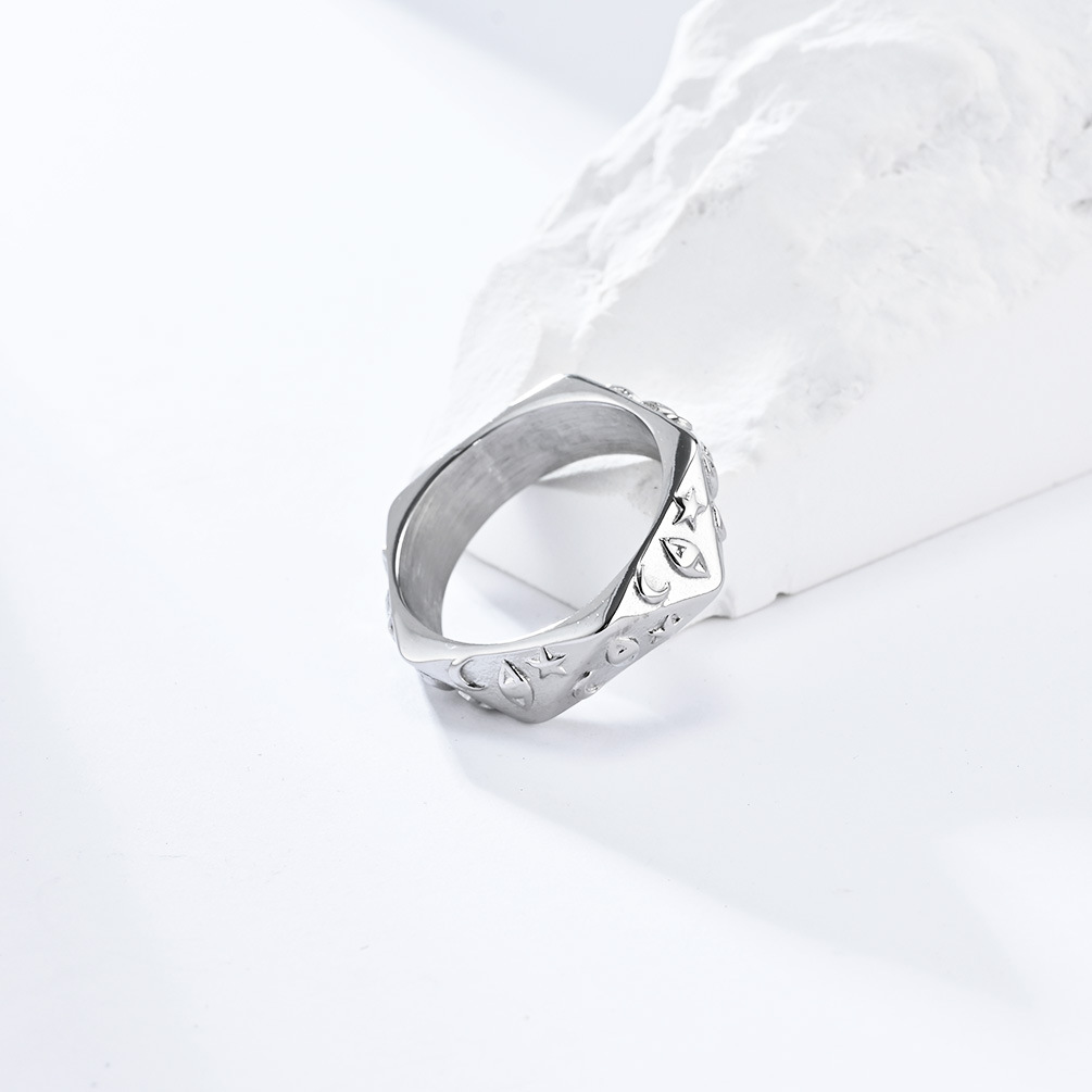Kemstone Star Moon Eye Ring for Men Stainless Steel Faceted K-R771