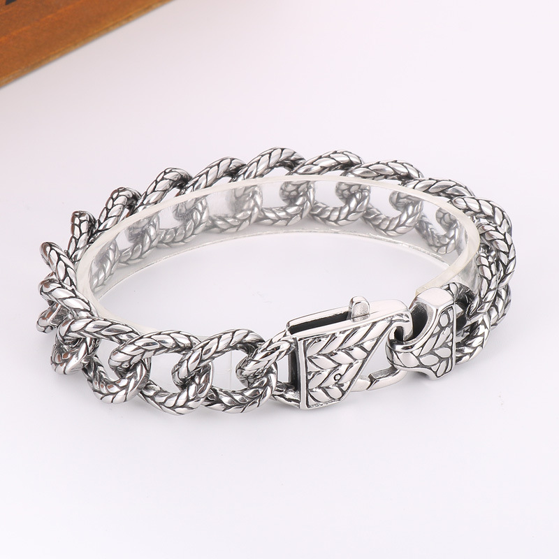 Kemstone Vintage Byzantine Chain Bracelet – Textured Titanium Steel for Men KB165136-KJX