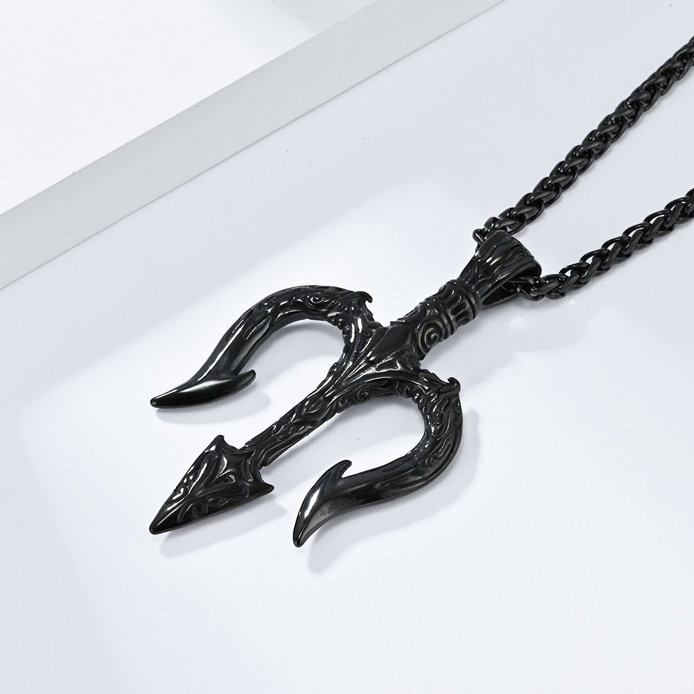 Poseidon's Trident Pendant – Norse Myth Inspired Stainless Steel Necklace K-PT552
