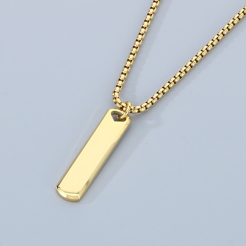 Kemston Slim Rectangular Bar Pendant Necklace for Men Geometric Silver Gold Black KN285569-KFC