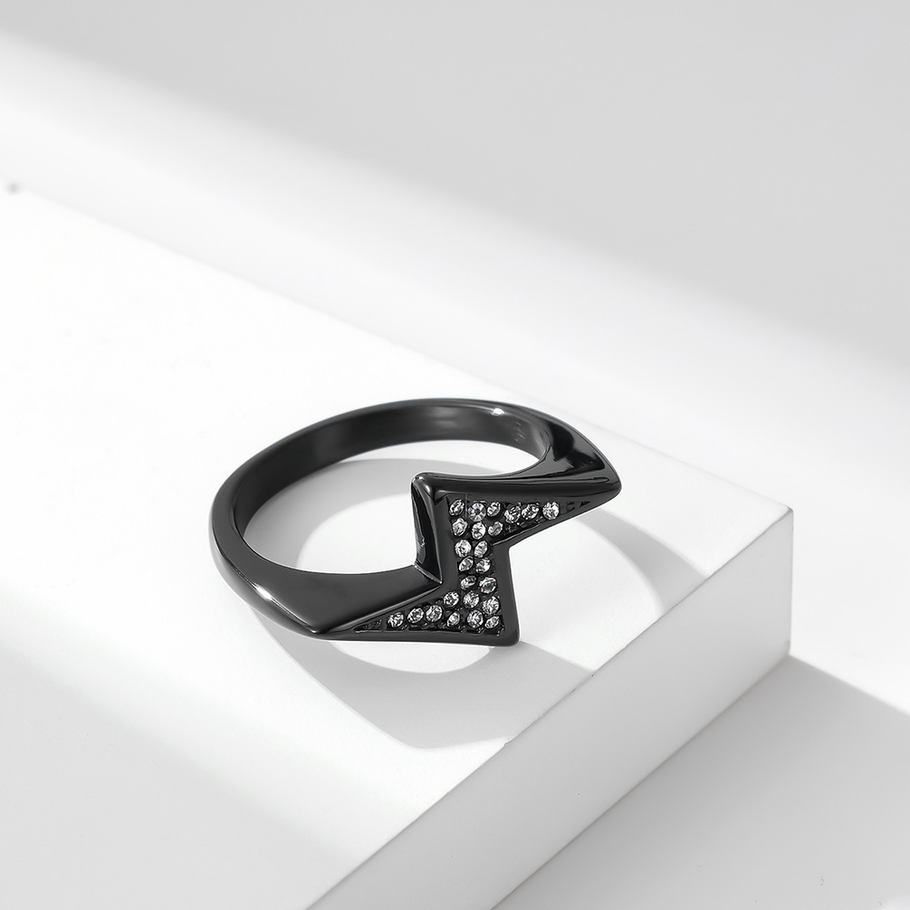 Kemstone Lightning Bolt Ring for Men Stainless Steel Stone Accent K-R644