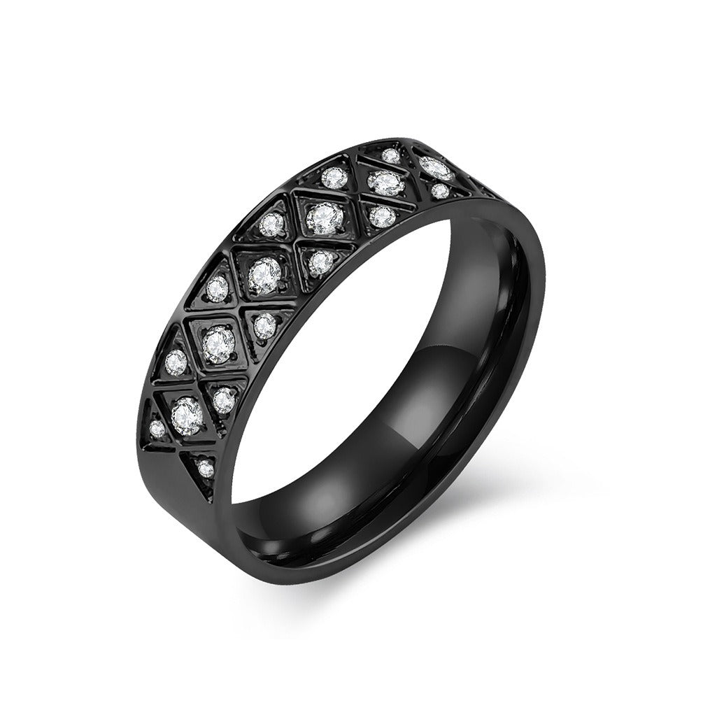 Kemstone Stainless Steel Lattice Cubic Zirconia Ring for Men & Women K-R733