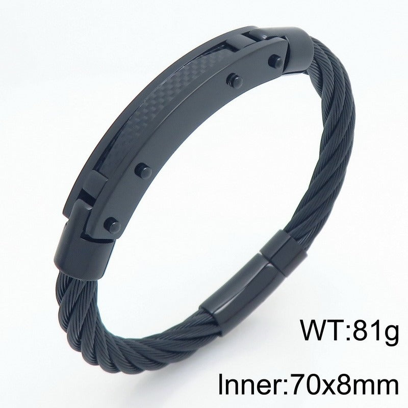 Kemstone Carbon Fiber Curved Plate Bracelet for Men – Titanium Steel with Vintage Wire Design KB210557-KFC