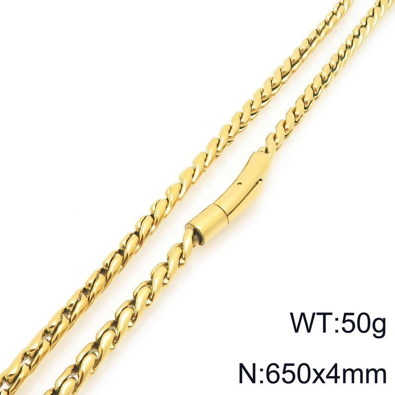 Kemstone Men’s Titanium Steel Rope Chain Necklace – 18K Gold Plated Streetwear Jewelry KN297832-Z