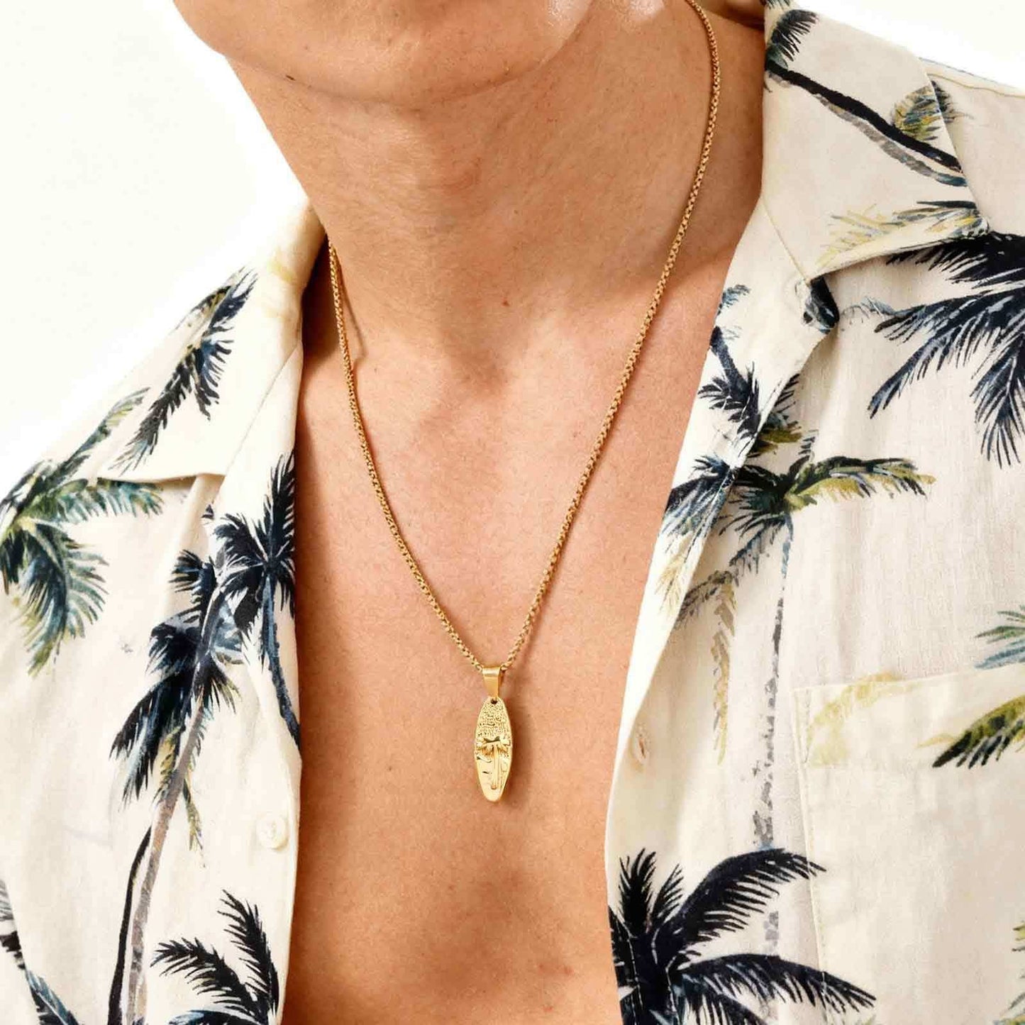 Kemstone Men’s Stainless Steel Palm Tree Necklace – Gold/Silver Oval Pendant PN-2159