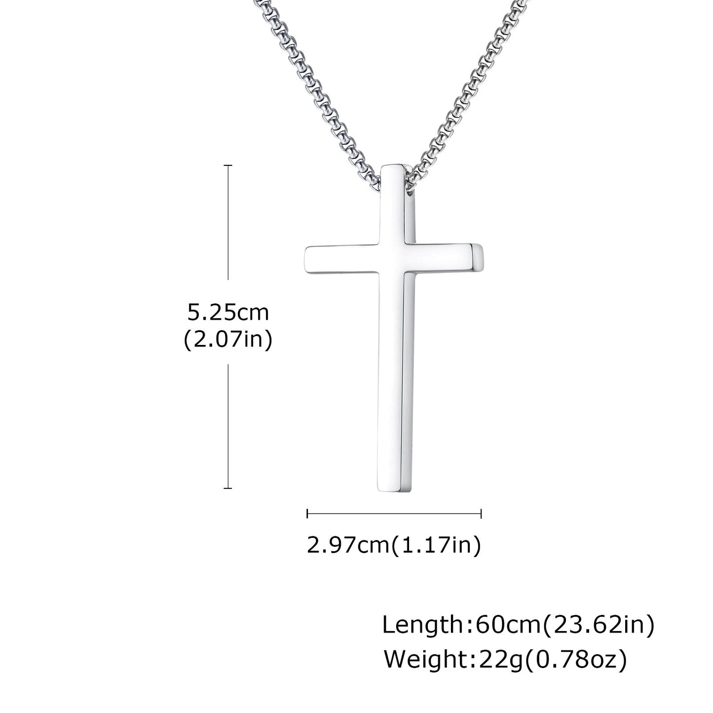 Kemstone Cross Pendant Necklace Stainless Steel Minimal Bar Cross Long Chain for Men Women Silver Gold Black NC-2103
