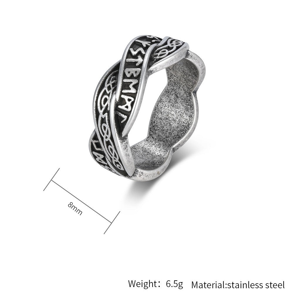 Kemstone Stainless Steel Viking Rune Knot Ring – Woven Band Design for Men & Women K-R119