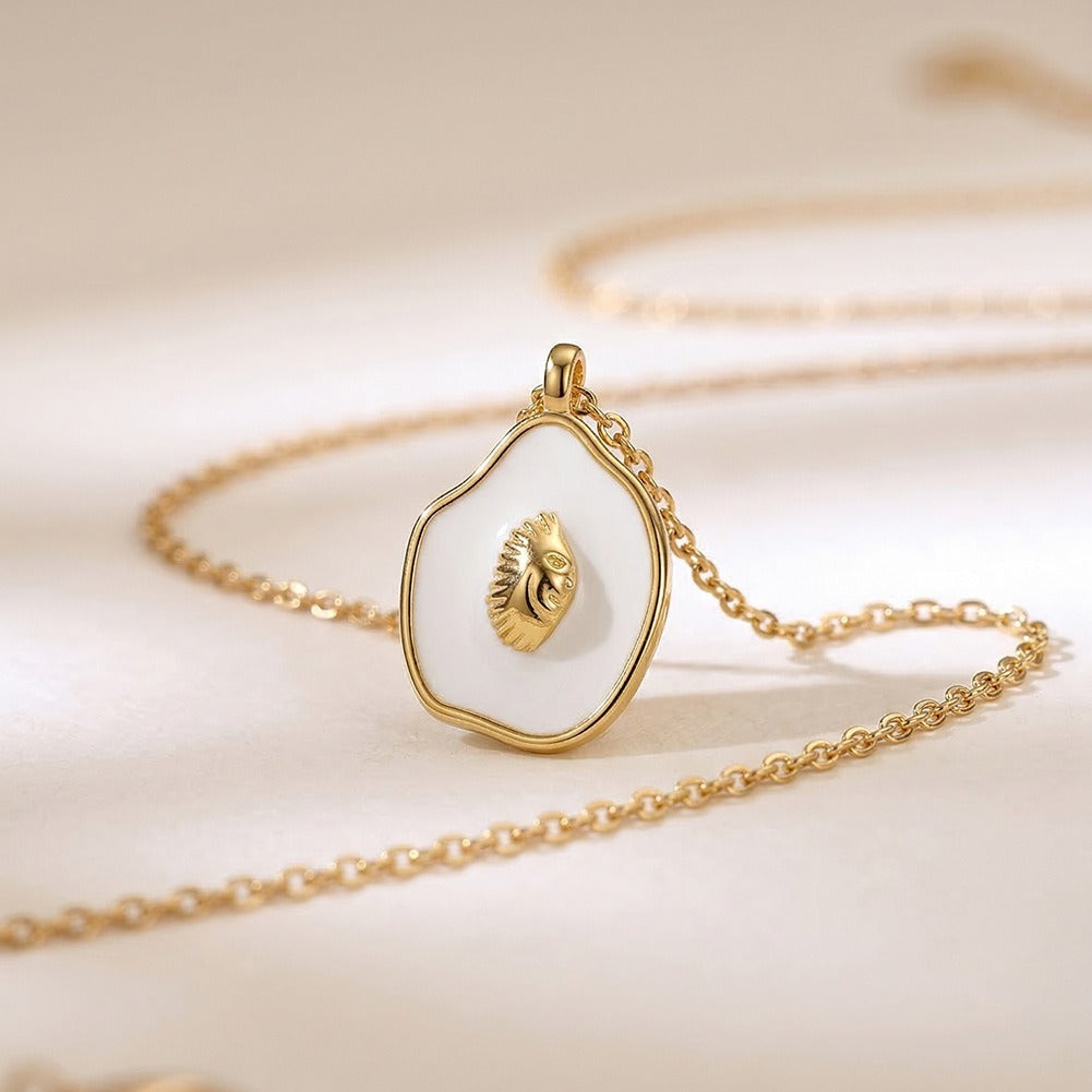Kemstone Shell Pendant Necklace for Women 925 Sterling Silver Enamel Oval Dainty Beach Style Gold Silver SAPN62