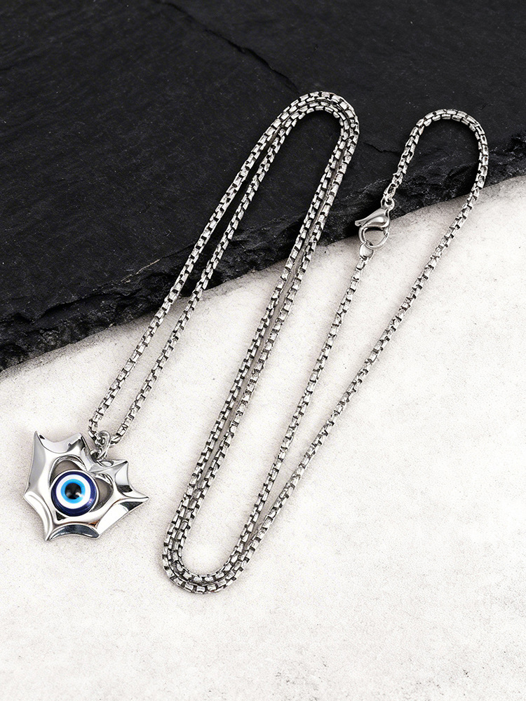 Kemstone Shield Eye Pendant Necklace Stainless Steel Necklace for Men Silver PN-2323