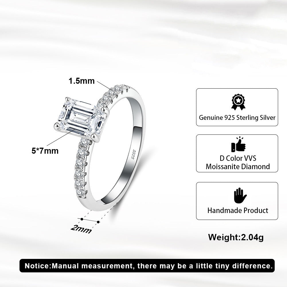 Kemstone 5×7mm Emerald Cut Moissanite Ring in 925 Sterling Silver for Women – MOR08
