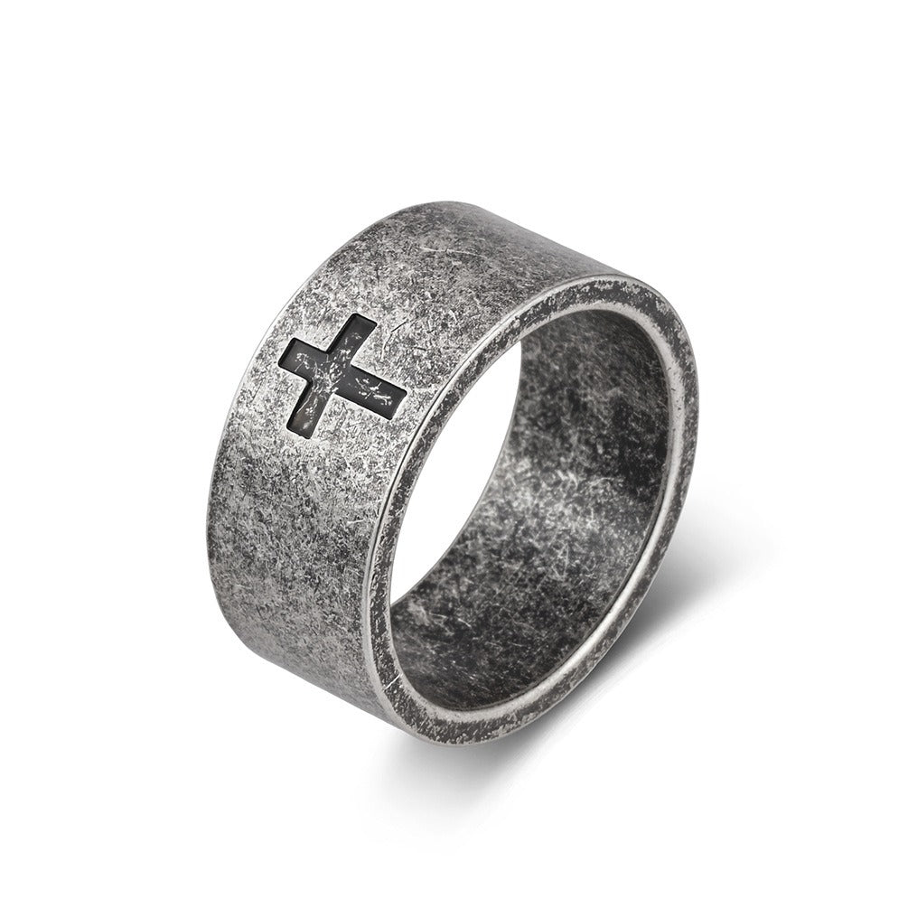 Kemstone Matte Cross Ring for Men Stainless Steel 10MM Wide Band Vintage K-R1209