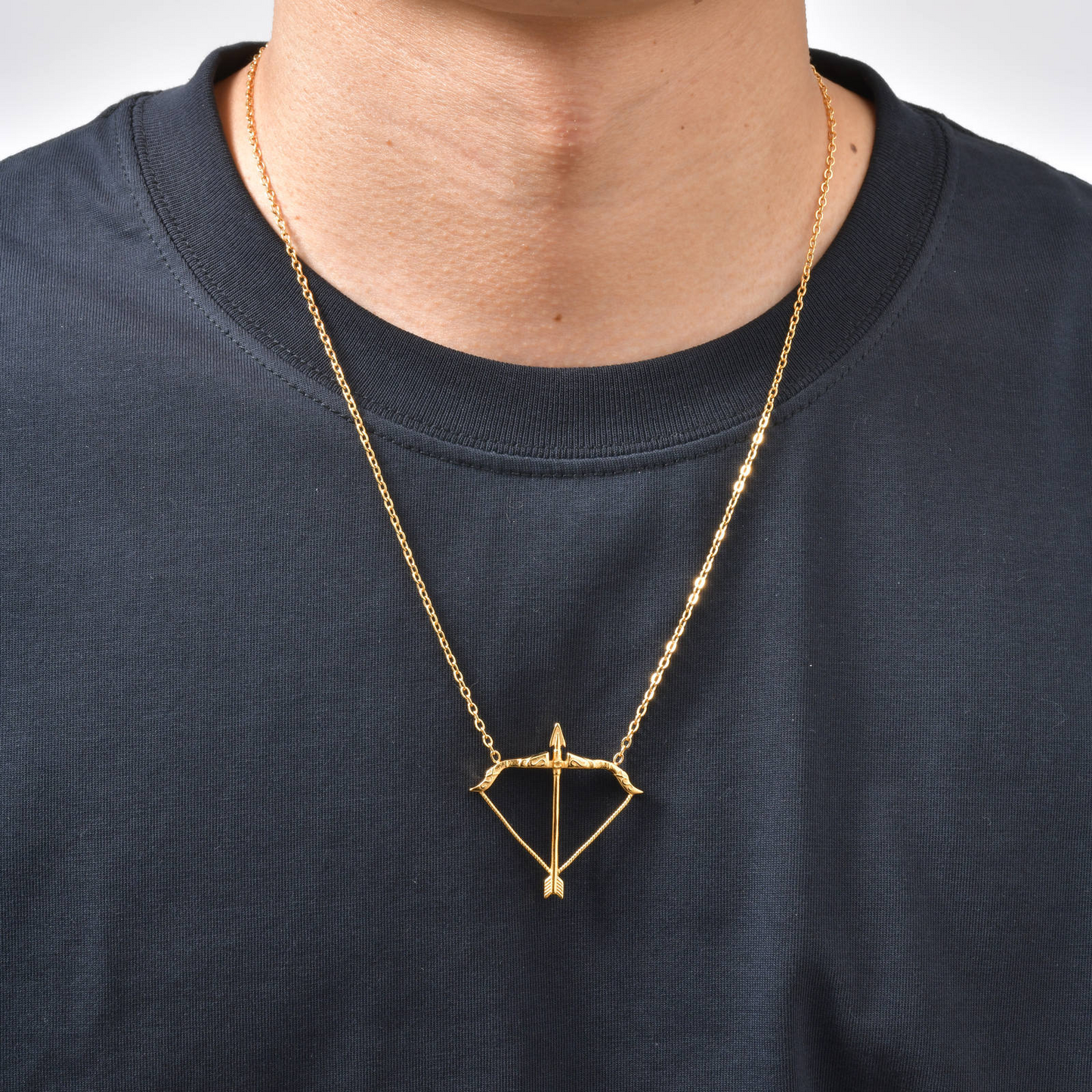 Kemstone Stainless Steel Bow Arrow Pendant Necklace for Men Gold Tone NC-2638G