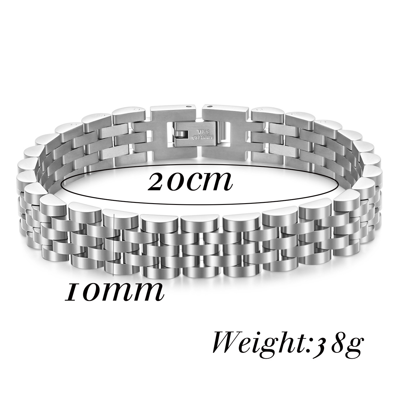 Kemstone Men’s Stainless Steel Watch Link Bracelet – 10mm Adjustable Chain Jewelry AD1633