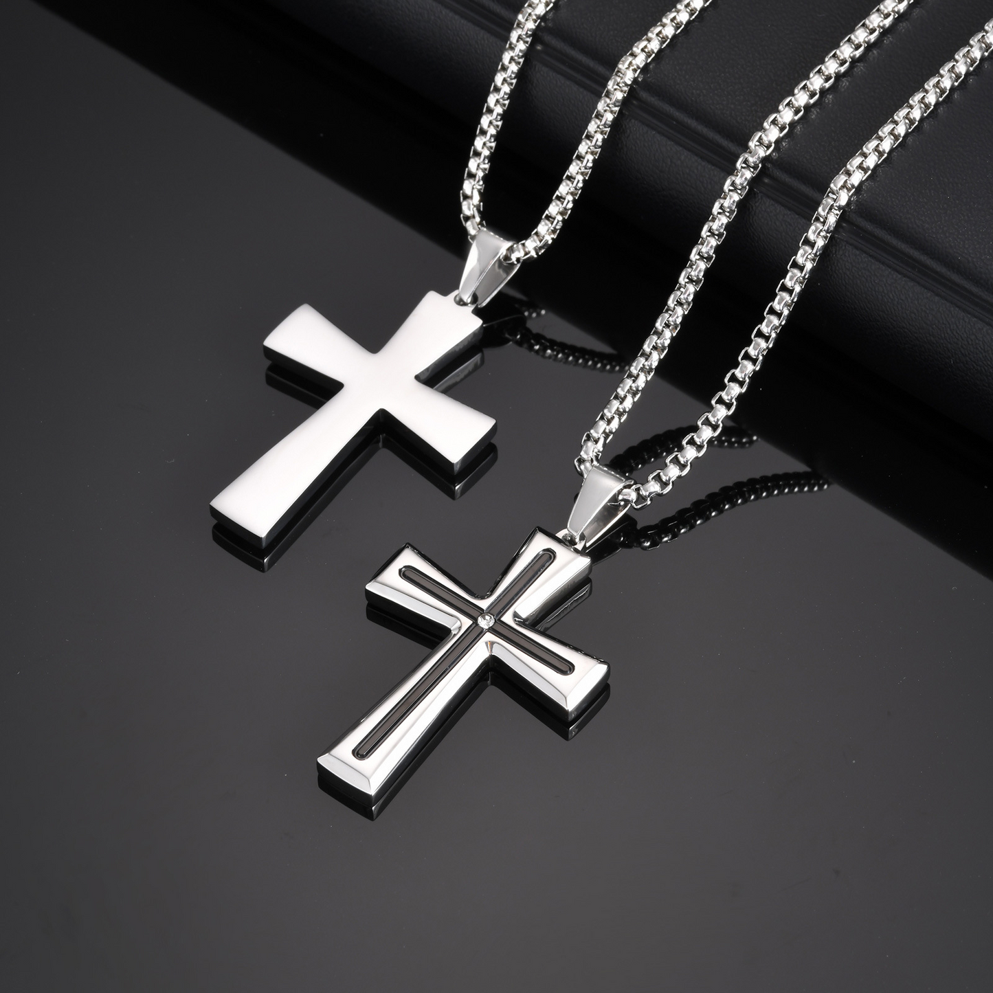 Kemstone Stainless Steel Cross Pendant Necklace for Men Cubic Zirconia Silver PN-2113