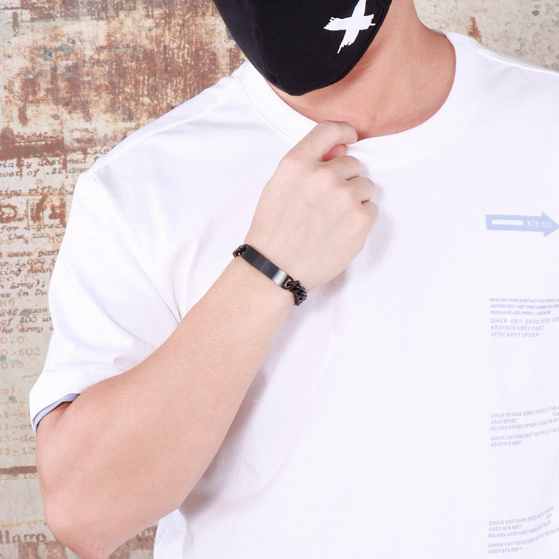 Kemstone Brushed ID Plate Cuban Chain Bracelet for Men – Titanium Steel 10mm KB148615-KLHQ