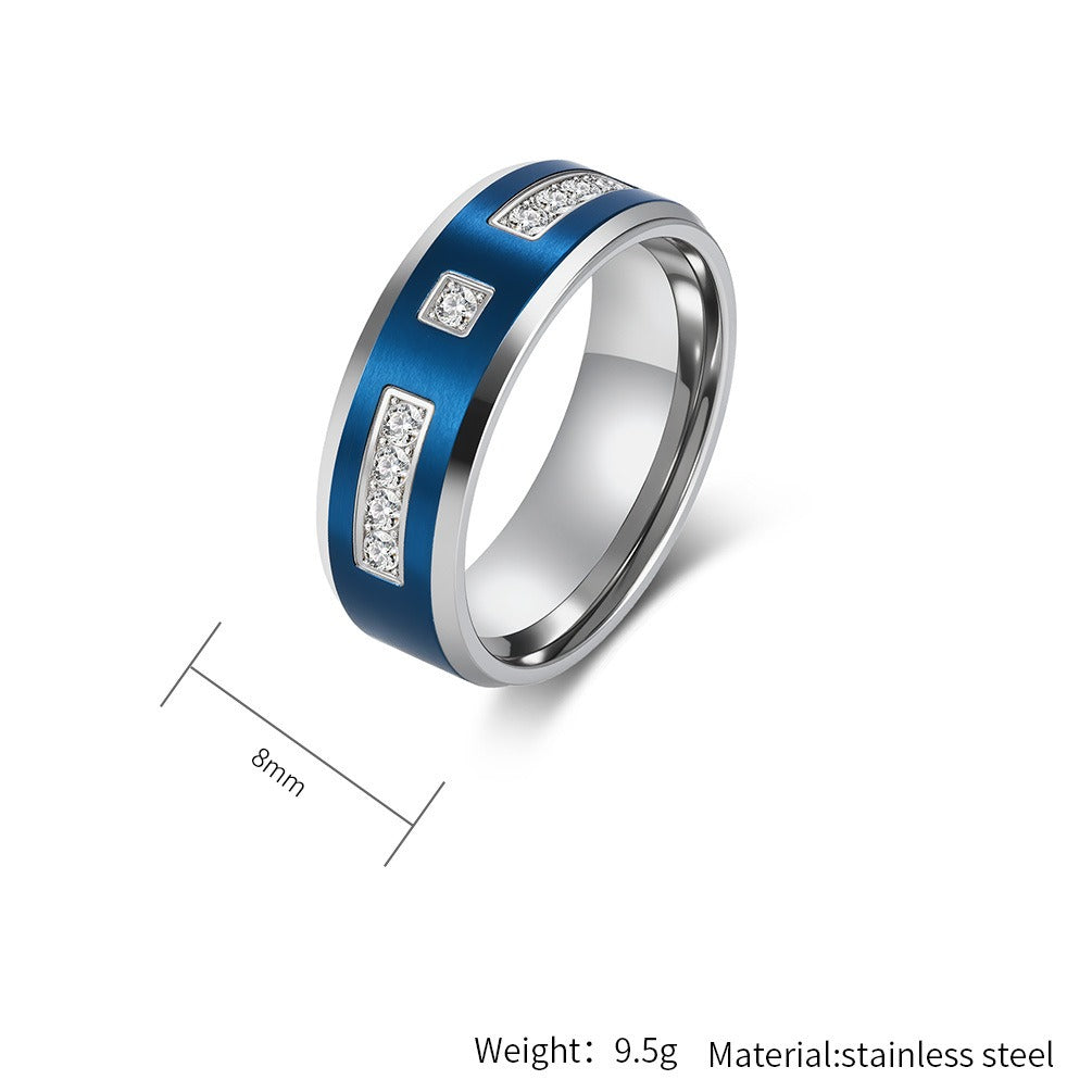 Kemstone Titanium Steel Cubic Zirconi Inlay Ring for Men – Two-Tone 8mm Style K-R1097