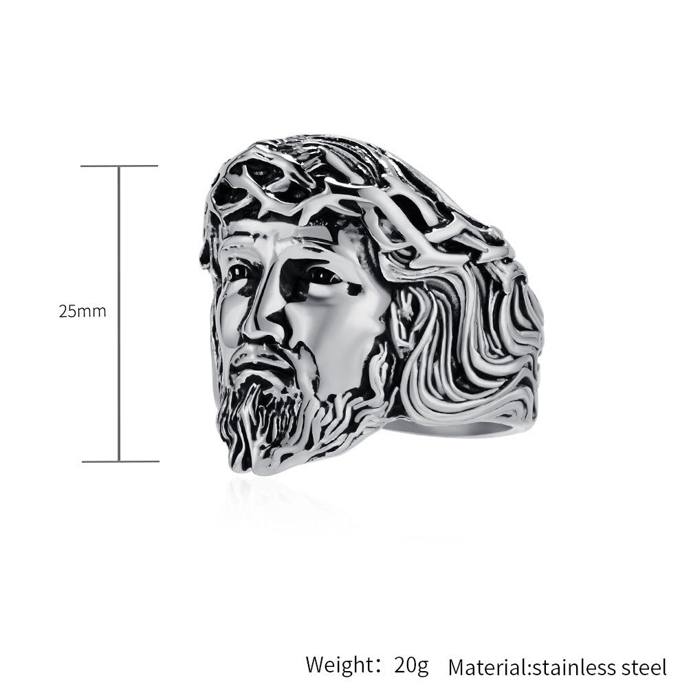 Kemstone Stainless Steel Vintage Portrait Ring for Men Sculpted Face Design K-R942