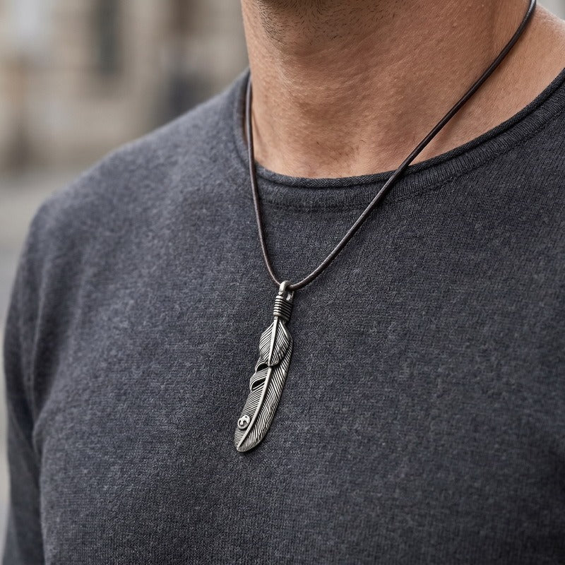 Kemstone Feather Wing Pendant Necklace for Men Stainless Steel Vintage Style KP118543-LU