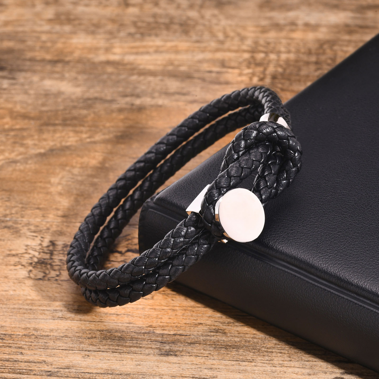 Kemstone Men’s Stainless Steel Leather Bracelet – Double-Layer Knot BL-712