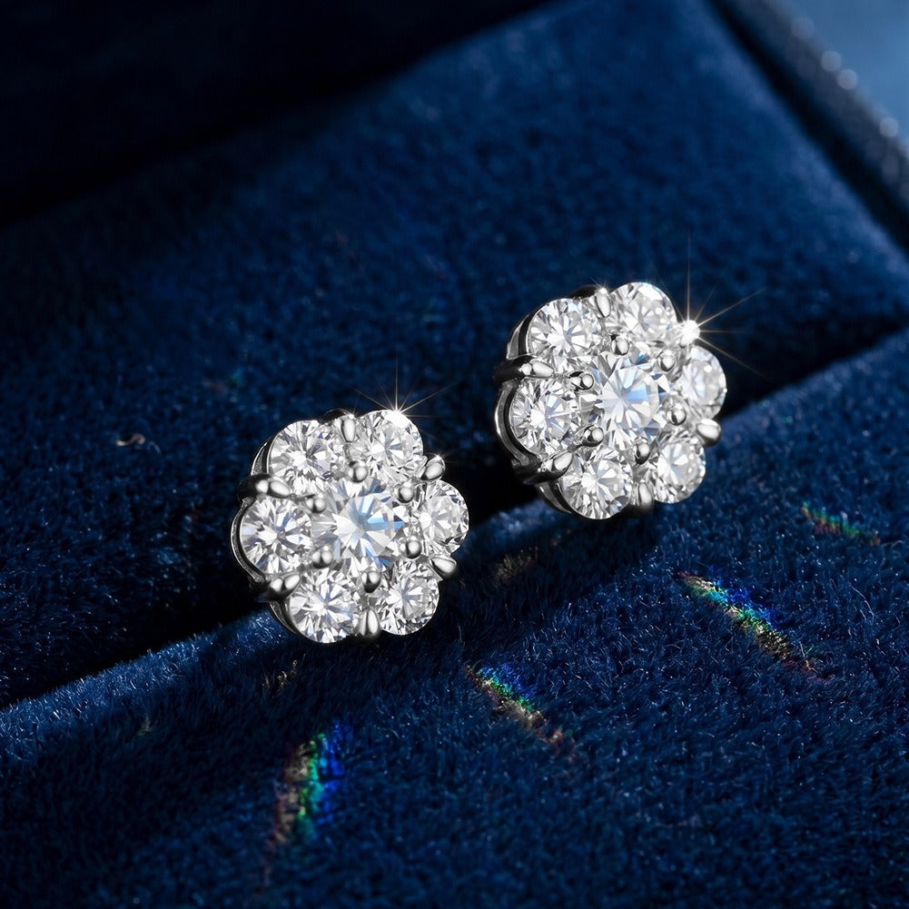 Kemston 925 Sterling Silver Flower Moissanite Stud Earrings for Women SMOE27