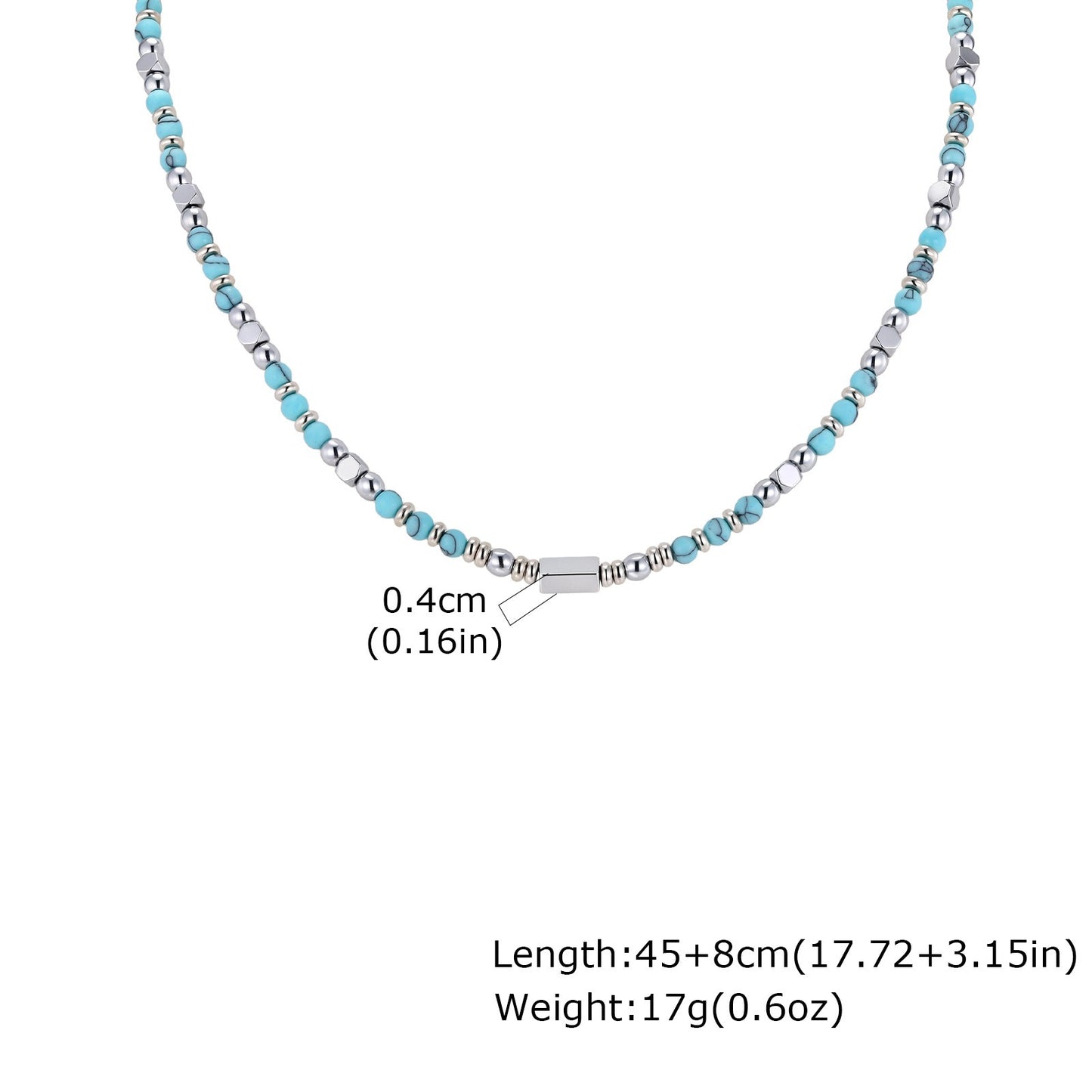Kemstone Beaded Necklace Stainless Steel Bar Mixed Stone Malachite Turquoise for Men NC-2811