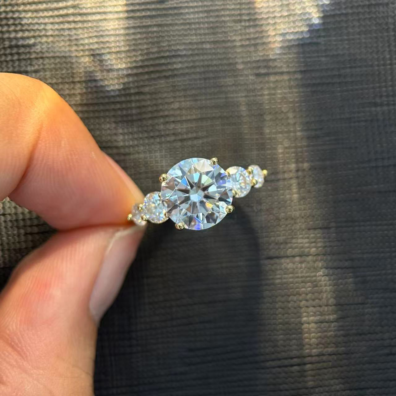 Kemstone S925 Gold Plated Round Moissanite Five-Stone Ring Collection