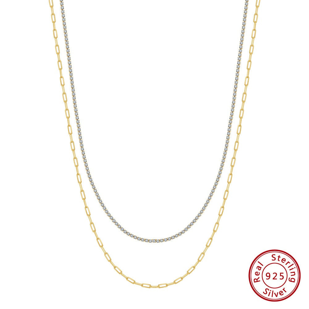 Kemstone 925 Sterling Silver Paperclip Chain Necklace for Women Layered Cubic Zirconia Chain BQN48